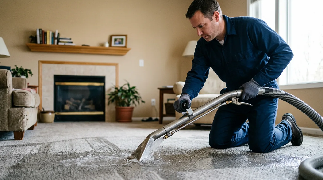 Water damage restoration technician working near Oakland, MI
